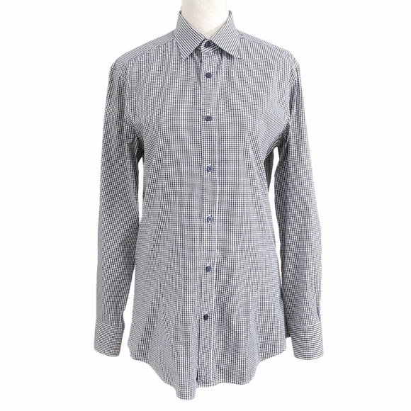 Z ZEGNA BLACK & WHITE HOUNDSTOOTH DROP & FIT BUTTON FRONT BLOUSE - 37 (14) - Picture 1 of 10